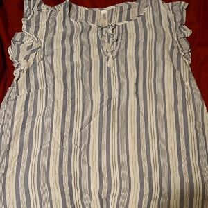 Blue and White Striped Ruffle Sleeve Top